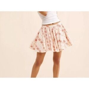 FREE PEOPLE Gaia Floral Printed Skirt Mini Ivory Combo Pockets Poplin Size Large